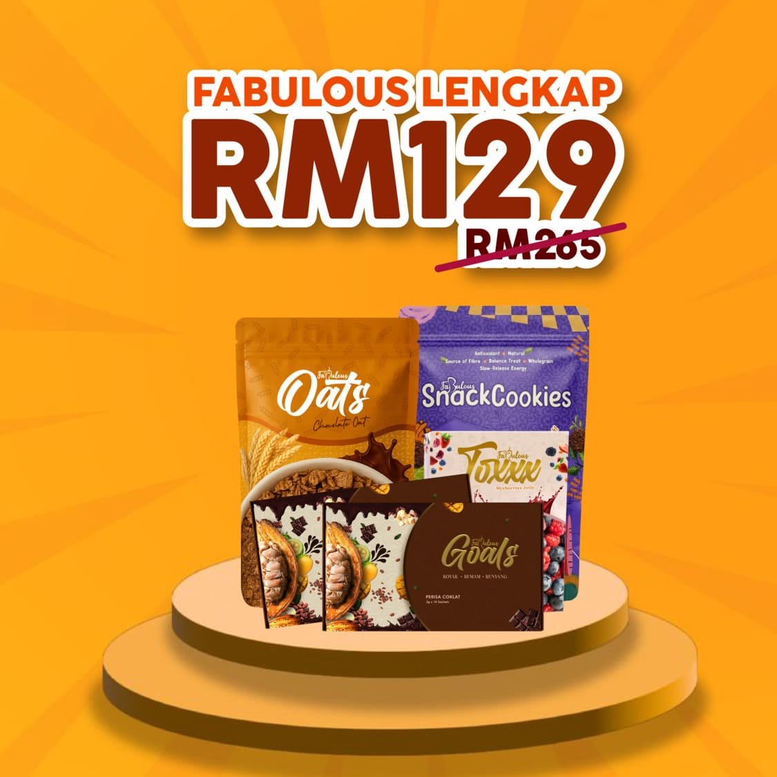 Combo 3 Fabulous Lengkap, 2x Goals + Toxxx + Oats + SnackCookies, RM129